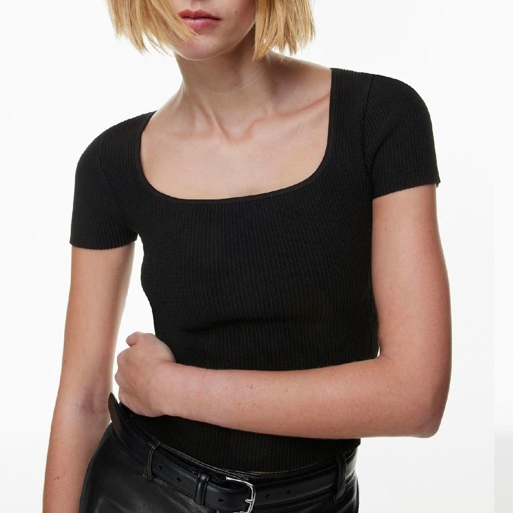 Babaton Aritzia Contour Rib Square Neck Fitted Crop Top Black Size S